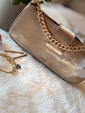 Aldo Metallic Gold Mini Shoulder Bag with Chain Handle